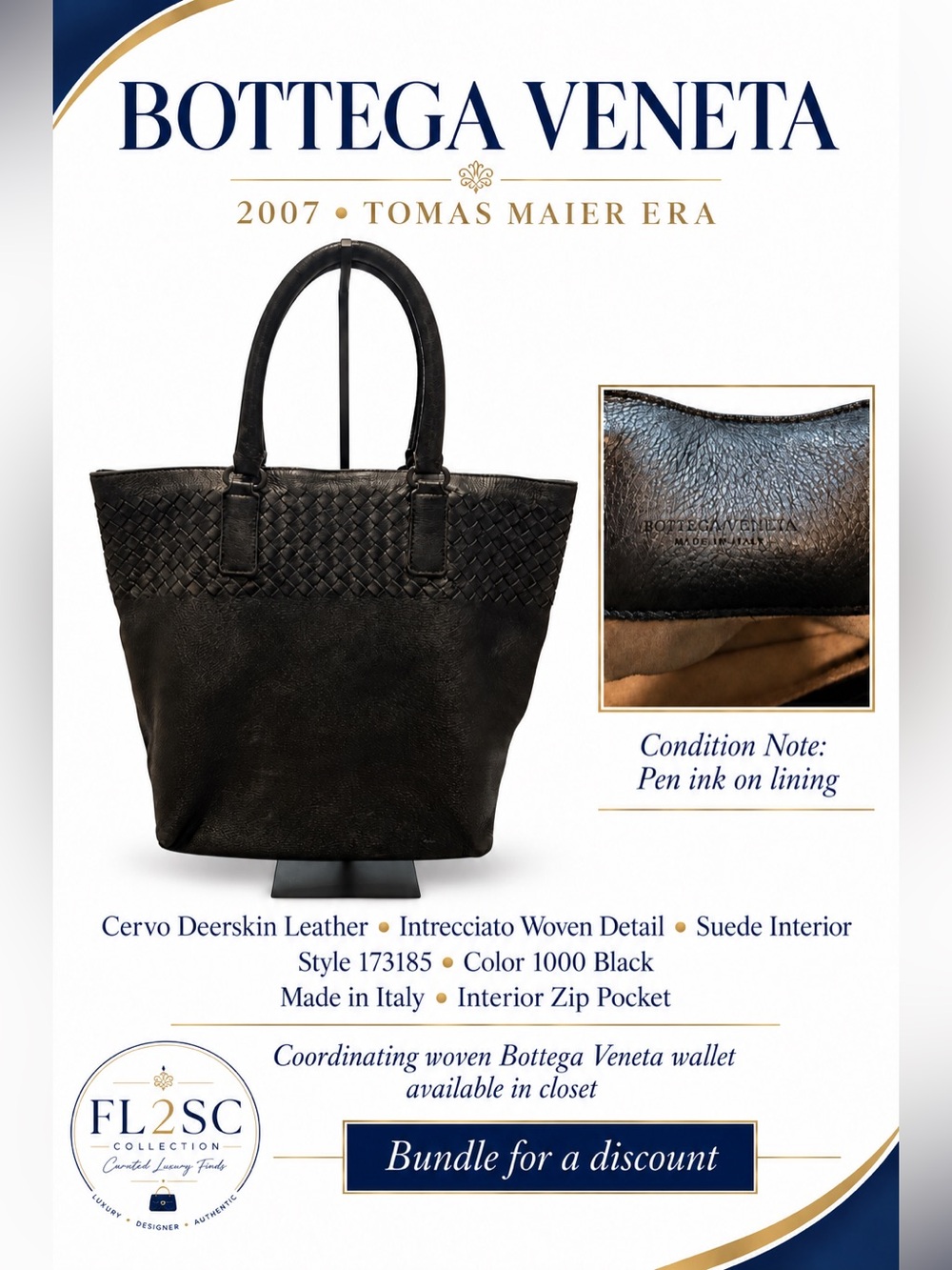 Bottega Veneta Black Intrecciato Cervo Deerskin Tote